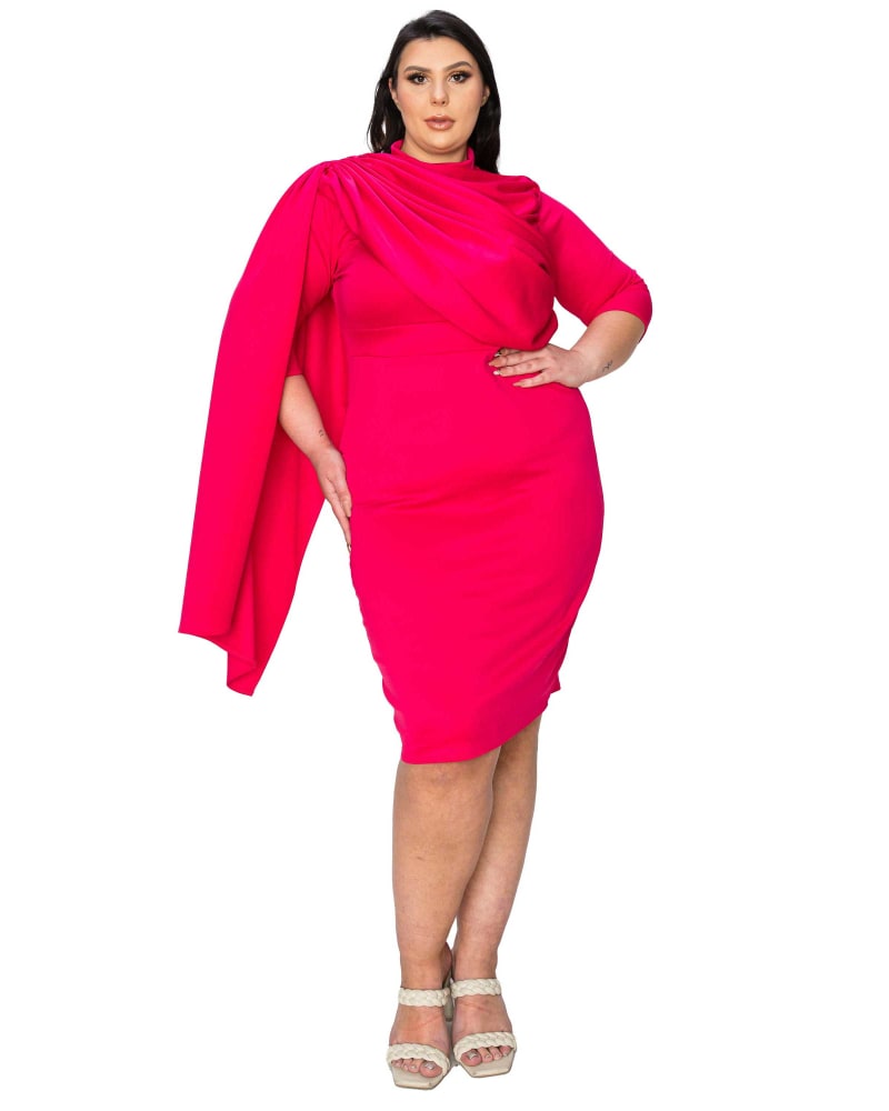 Front of a model wearing a size 18|20 Dahlia Sash Cape Dress in Fuchsia by L I V D. | dia_product_style_image_id:347106